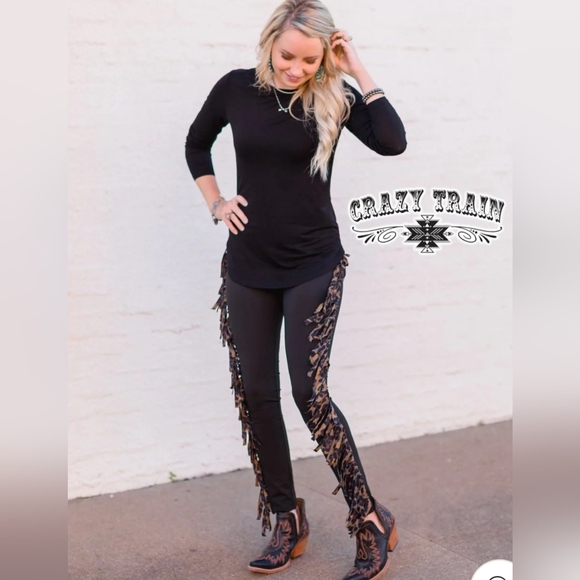Crazy Train Black Fringe Meow Tiwn Leggings Size XL - Picture 4 of 11